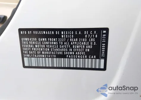 2017 Volkswagen Jetta 1.8T Sel/1.8T Sel Premium z USA, uszkodzony, nr VIN 3VWL17AJ8HM214170